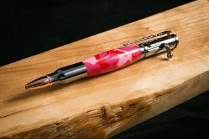 $55 (sold) Chrome bolt action pen with pink camouflage acrylic
